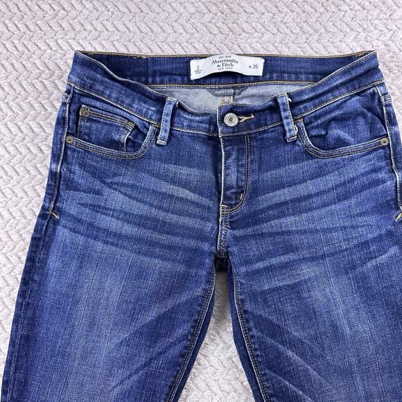 Abercrombie & Fitch Jeans Women’s Slim Straight Low Rise 26/2 Whiskered Blue - Picture 2 of 13
